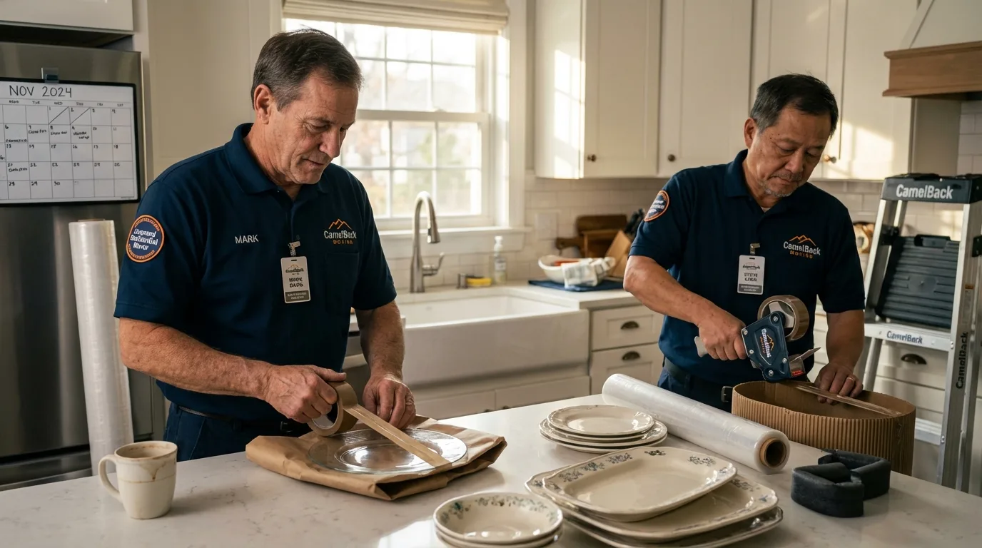 Professional crew packing kitchen dishware in Boswell, PA